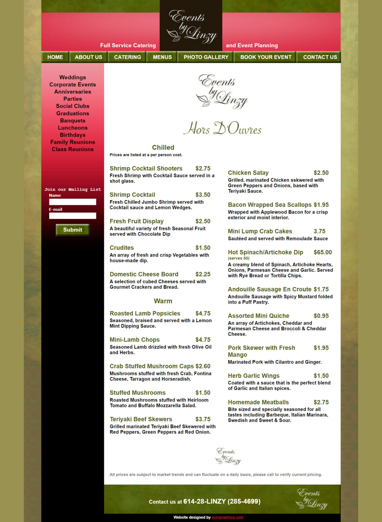 Menus - Hors D'Ouvres